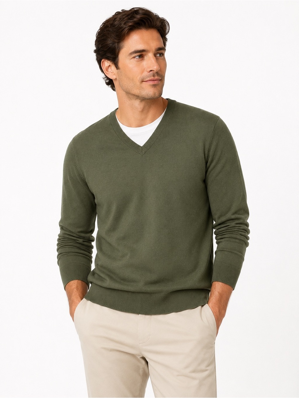 Banana Republic Men’s Silk Cashmere Blend V-Neck Sweater XL Olive Green